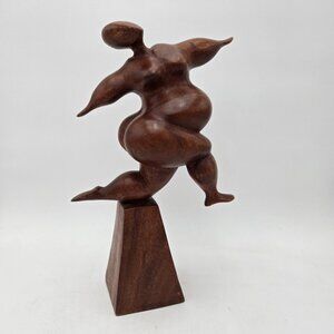 Novica‎ Indonesia Hand Carved Suar Wood Sculpture Abstract Modern Woman Be Happy